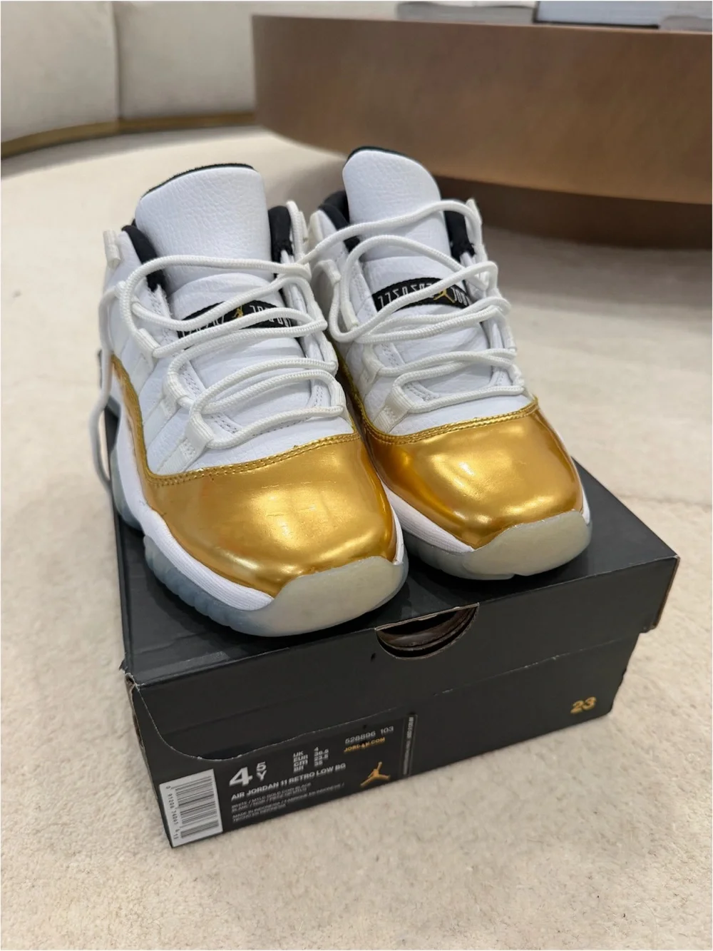 Jordan Kids White and Gold Low-Top Sneakers